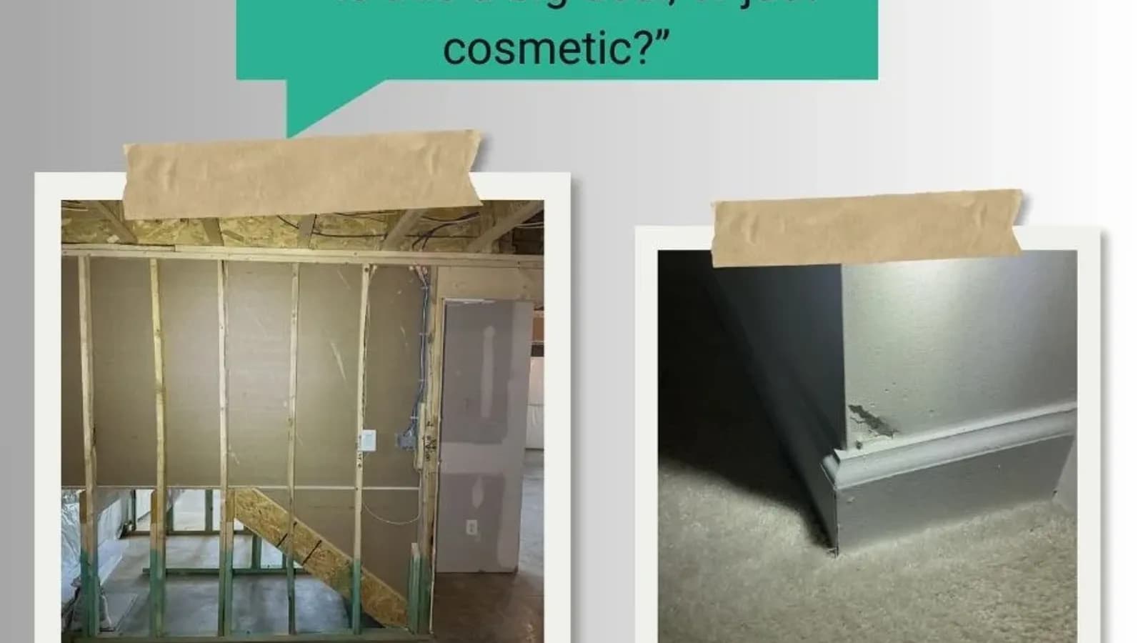 Educational graphic explaining cosmetic vs functional home defects