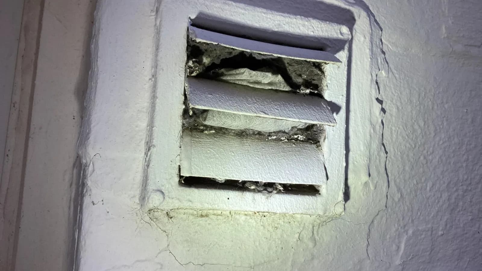 Dirty clogged dryer vent cover closeup